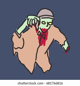 Zombie and Ghost Halloween. - hand drawn. line drawing. vector illustration.