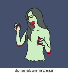 Zombie and Ghost Halloween. - hand drawn. line drawing. vector illustration.