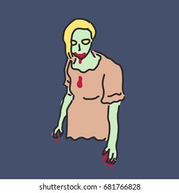 Zombie and Ghost Halloween. - hand drawn. line drawing. vector illustration.
