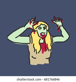 Zombie and Ghost Halloween. - hand drawn. line drawing. vector illustration.