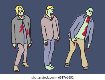 Zombie and Ghost Halloween. - hand drawn. line drawing. vector illustration.