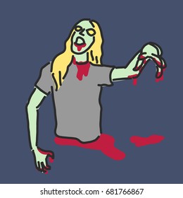 Zombie and Ghost Halloween. - hand drawn. line drawing. vector illustration.