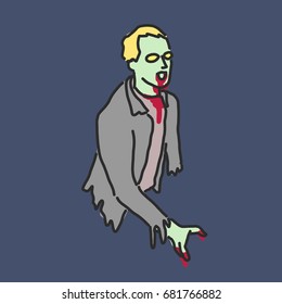 Zombie and Ghost Halloween. - hand drawn. line drawing. vector illustration.