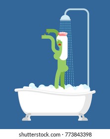 Zombie girl in bath washes. Vector illustration of Halloween