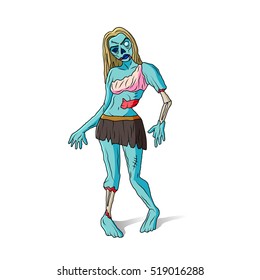 Zombie girl cartoon colorful illustration isolated vector