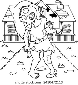 Zombie Girl Coloring Page for Kids