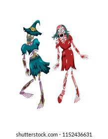 Zombie girl. Cute young woman in flat style going for Halloween party. Vector illustration in flat cartoon style. Element for your design, prints and greeting card