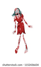 Zombie girl. Cute young woman in flat style going for Halloween party. Vector illustration in flat cartoon style. Element for your design, prints and greeting card