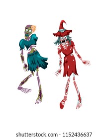 Zombie girl. Cute young woman in flat style going for Halloween party. Vector illustration in flat cartoon style. Element for your design, prints and greeting card