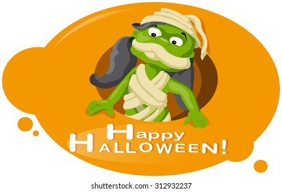 zombie girl in mummy bandages on a postcard for Halloween