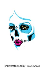 Zombie girl portrait. Hand drawn vector illustration