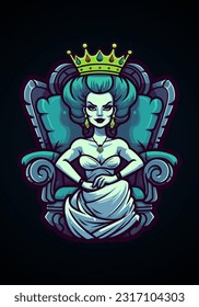 Zombie girl in a throne A chilling depiction of undead royalty, with an eerie presence and an air of authority. Perfect for horror themed designs