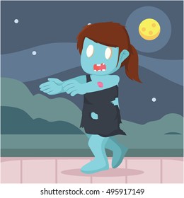 zombie girl walking at night