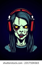 niña zombi con ilustración de mano para auriculares