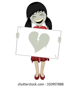 Zombie girl and whiteboard    Lovely black haired little zombie girl and whiteboard (place your text there)