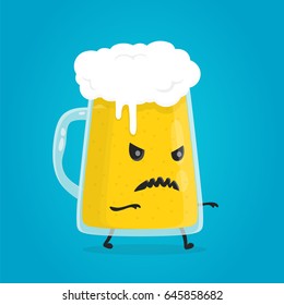 Zombie glass of beer. Angry, evil, alcohol addiction concept. Vector flat cartoon character illustration design