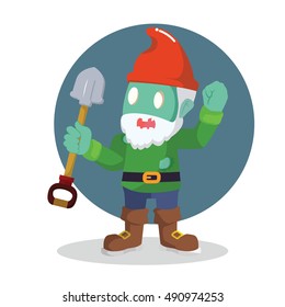 zombie gnomes holding shovel vector illustration design