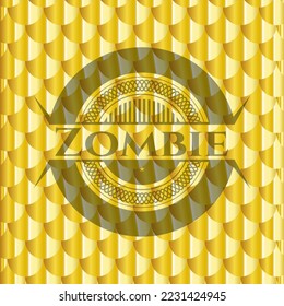 Zombie gold badge or emblem. Scales pattern. Vector Illustration. Detailed. 