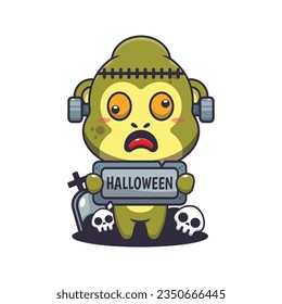 Zombie gorilla holding halloween greeting stone.