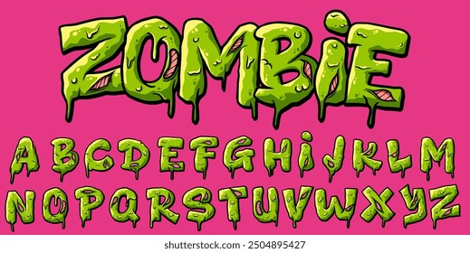 Zombie Graffiti Alphabet A bis Z Vektorgrafiken Grüne Farbe Schriftarten Grafiken