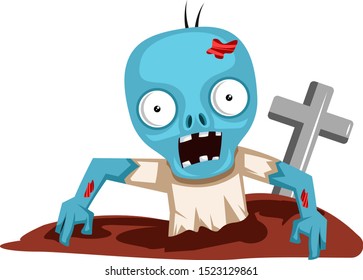 Zombie in grave, illustration, vector on white background.
