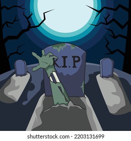 Zombie In The Grave Vector Illustration
