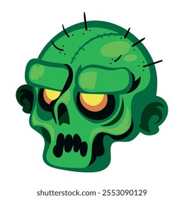 Icono aislado de cabeza verde zombi