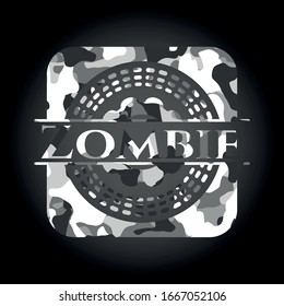 Zombie grey camouflaged emblem. Vector Illustration.