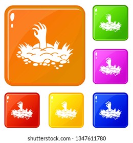Zombie ground hand icons set collection vector 6 color isolated on white background