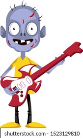 Zombie with guitar, illustration, vector on white background.