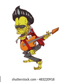 Zombie guitar palyer vector. Monster in Halloween night