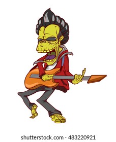 Zombie guitar palyer vector. Monster in Halloween night