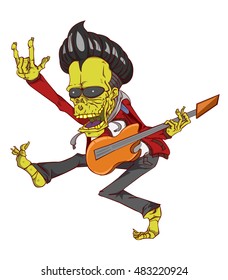Zombie guitar palyer vector. Monster in Halloween night