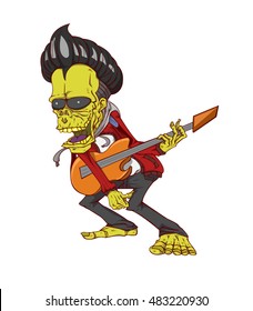 Zombie guitar palyer vector. Monster in Halloween night