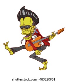 Zombie guitar palyer vector. Monster in Halloween night