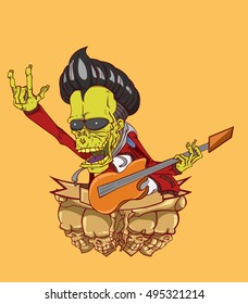 Zombie guitar palyer vector. Monster in Halloween night