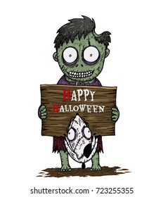 Zombie Halloween background by hand drawing.Dead man and dog zombie vector on white background.