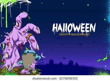 Zombie Halloween background in graffiti style. Vibrant and colorful Zombie theme graffiti art template design with scribbles, tagging, drips.