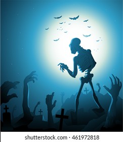 Zombie Halloween background with moon vector illustration