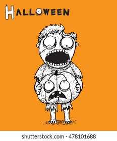 Zombie Halloween background vector by hand drawing.