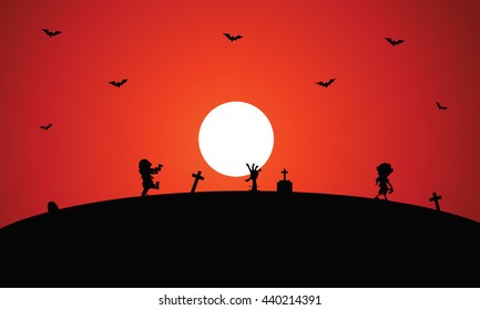 Zombie halloween with full moon backgrounds illustration