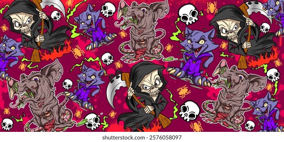 Zombie Halloween graffiti vector illustration. Vibrant and colorful Zombie theme graffiti art background with scribbles, tagging, drips for wall art, wallpaper and many purposes