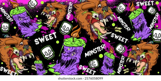 Zombie Halloween graffiti vector illustration. Vibrant and colorful Zombie theme graffiti art background with scribbles, tagging, drips for wall art, wallpaper and many purposes