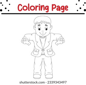 Zombie Halloween Isolated Coloring book. funny Halloween coloring page for kids
