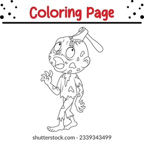 Zombie Halloween Isolated Coloring book. funny Halloween coloring page for kids