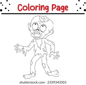 Zombie Halloween Isolated Coloring book. funny Halloween coloring page for kids