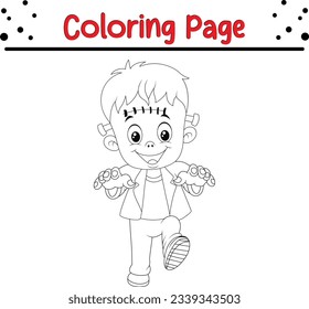 Zombie Halloween Isolated Coloring book. funny Halloween coloring page for kids