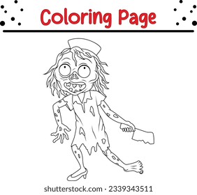 Zombie Halloween Isolated Coloring book. funny Halloween coloring page for kids