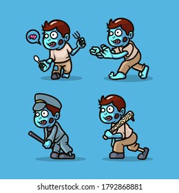 Zombie Halloween  Mascot illustration design set template