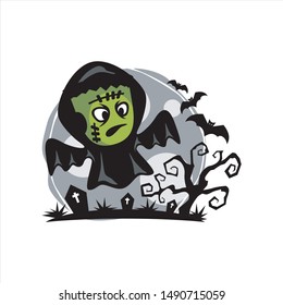 Zombie Halloween Moon Theme Cartoon Vector